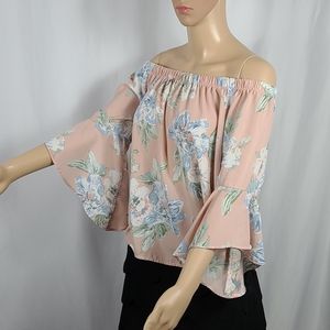Pink Floral Off Shoulder Bellsleeve